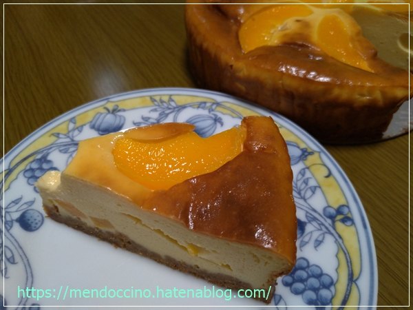 桃缶でチーズケーキ メンドッチーノ 明日は頑張る