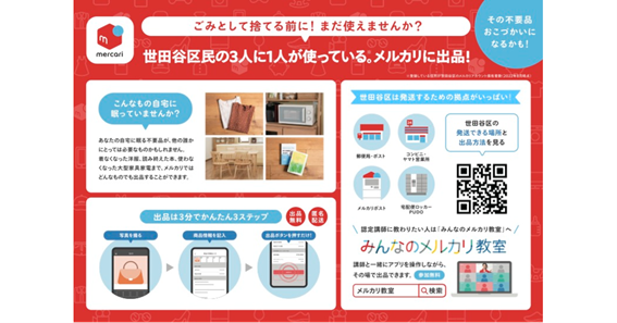 世田谷区の全約50万世帯に「メルカリ」によるリユース促進を呼びかける