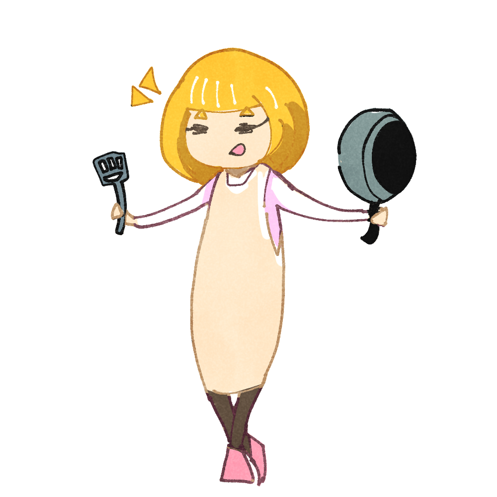 エプロン姿の女の人 メターバ 手書き風のフリーイラストプレート