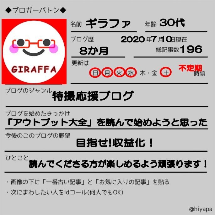 ギラファのブログバトン