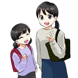 ランドセルを背負った母子