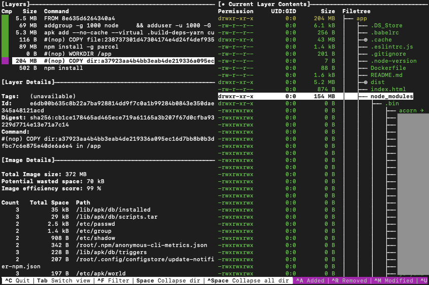 diveの画面4 node_modulesが154メガ