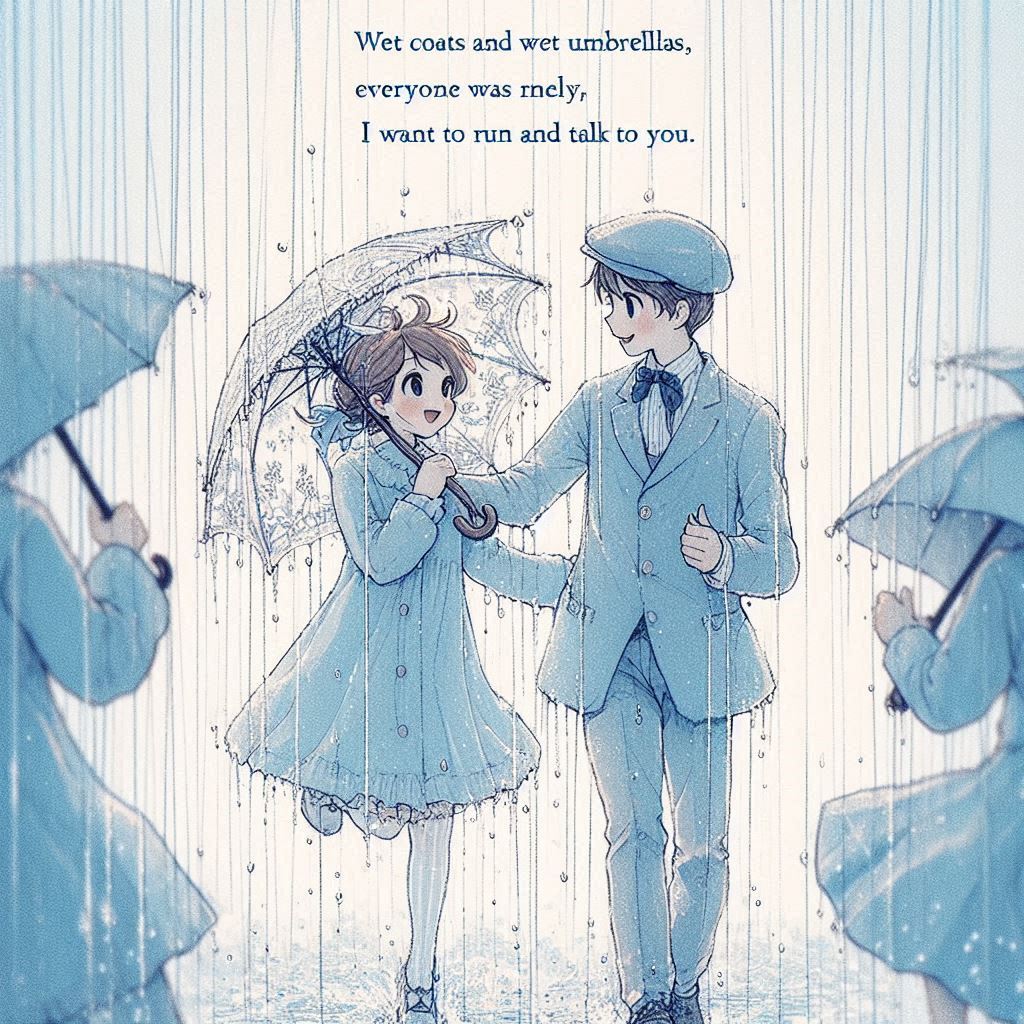 濡れたコートに濡れた雨傘