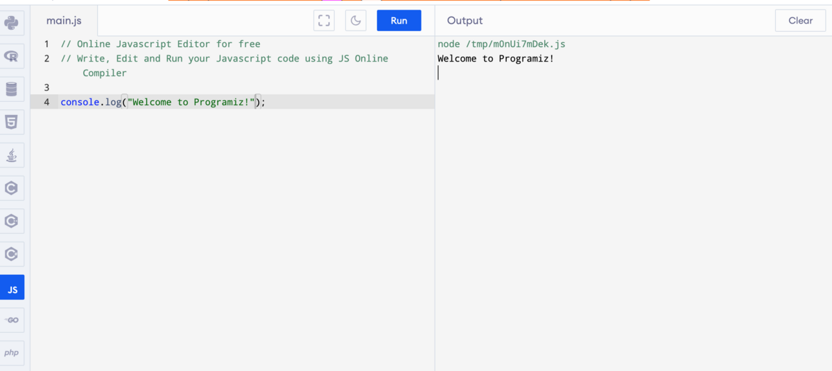 programizのJSエディタ画面スクショ