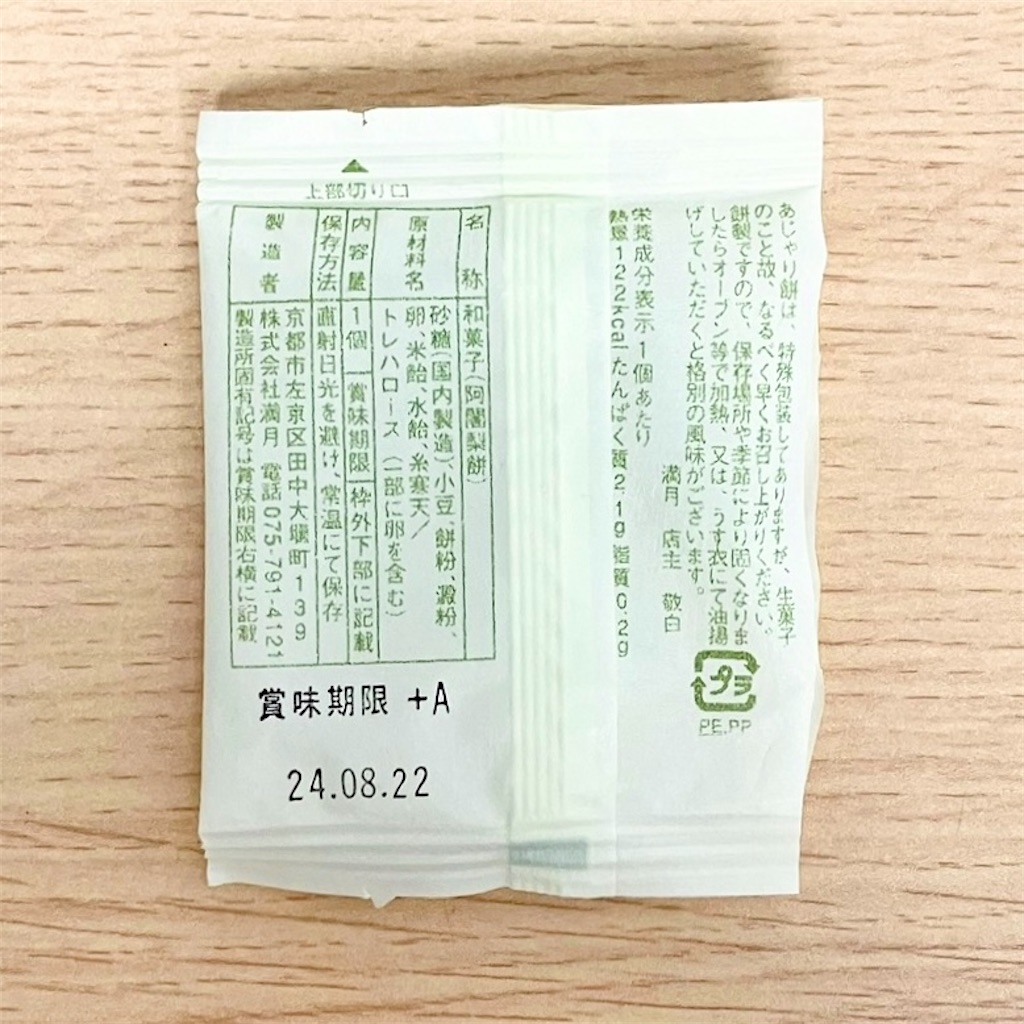 阿闍梨餅のカロリー・原材料名