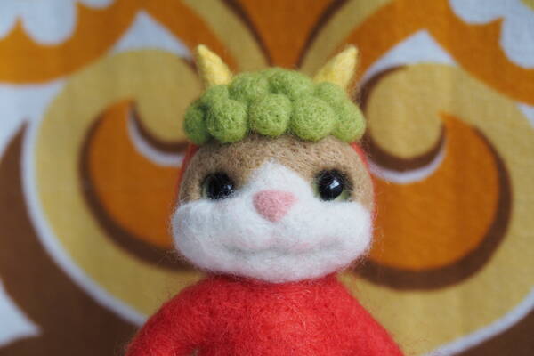 羊毛フェルト】二股尻尾招き猫 （新品】＊obu＊ハンドメイド