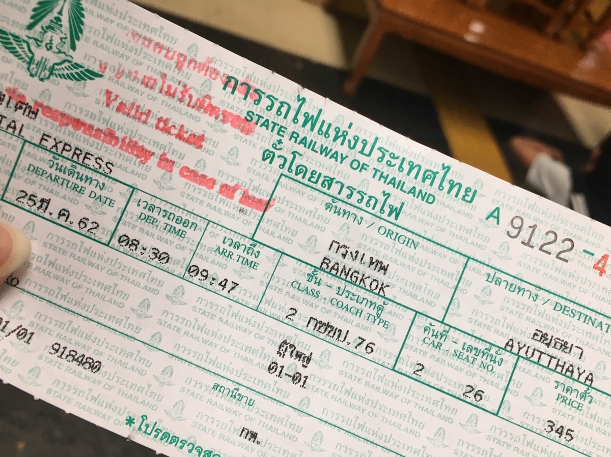 タイ国鉄の乗車券