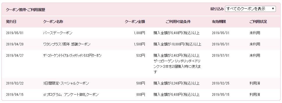 ワタシプラス　クーポン
