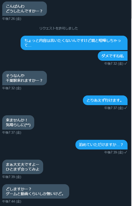 Twitterで家出jcのふりをして4日間でおっさんを100人ほど釣った話 おうどんの雑記帳 Twitterで家出jcのふりをして4日間でおっさんを100人ほど釣った話 おうどんの雑記帳