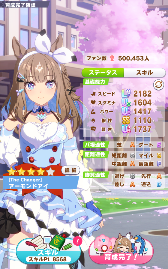 エフフォーリア3凸でのアーモンドアイ育成データ
