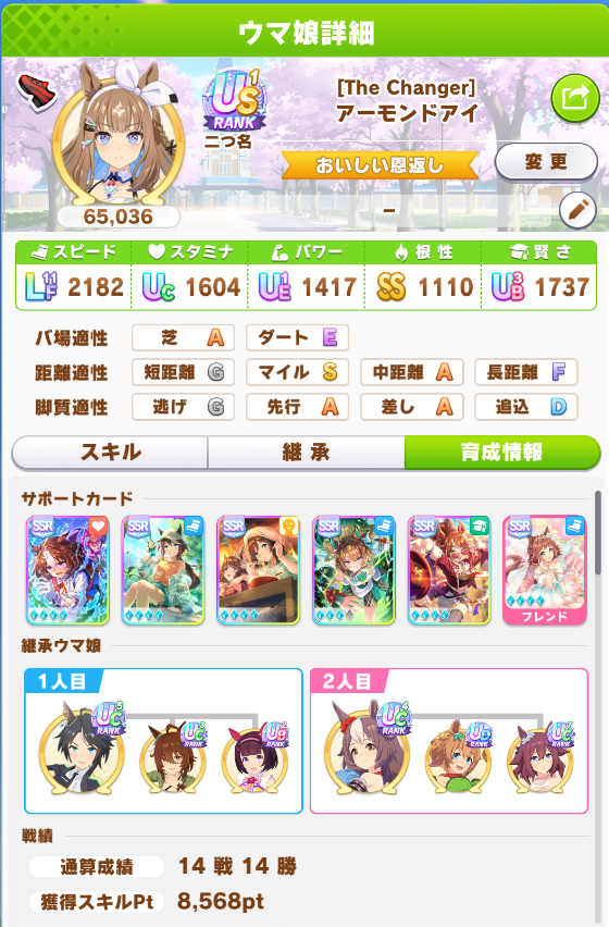 エフフォーリア4凸でのアーモンドアイ育成データ