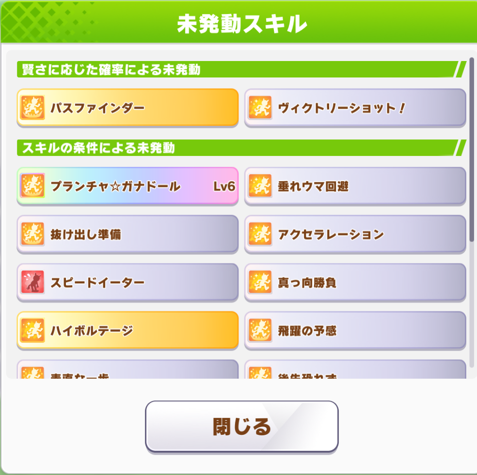 ルムマでのレース展開とスキル発動結果1