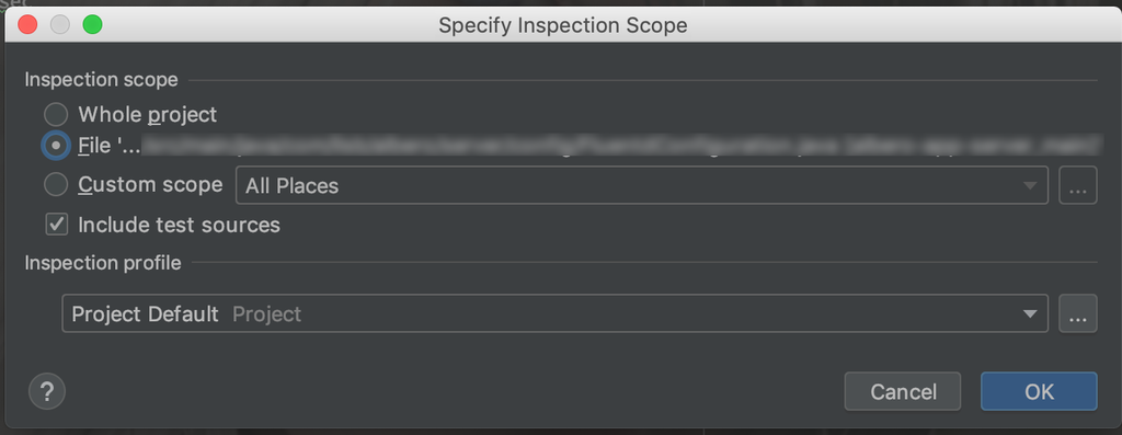 f:id:mike_neck:20190110145735p:plain Inspection Scope を Whole Project に指定する