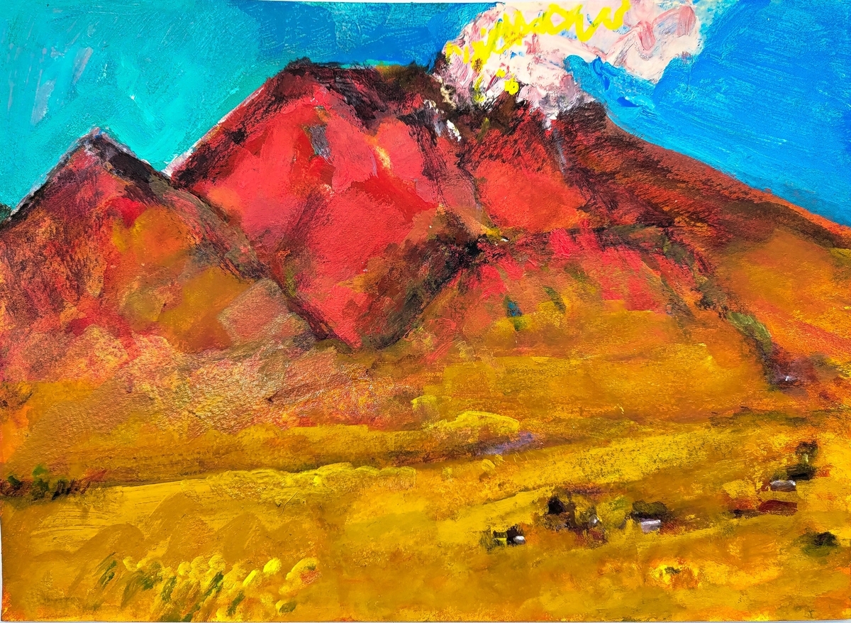 油絵「浅間山」残雪　F8 絵画 油絵「浅間山」残雪 F8 絵画