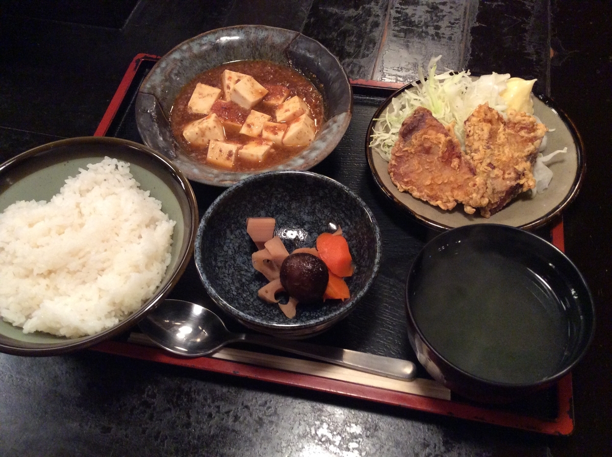麻婆豆腐とカツオの唐揚げ