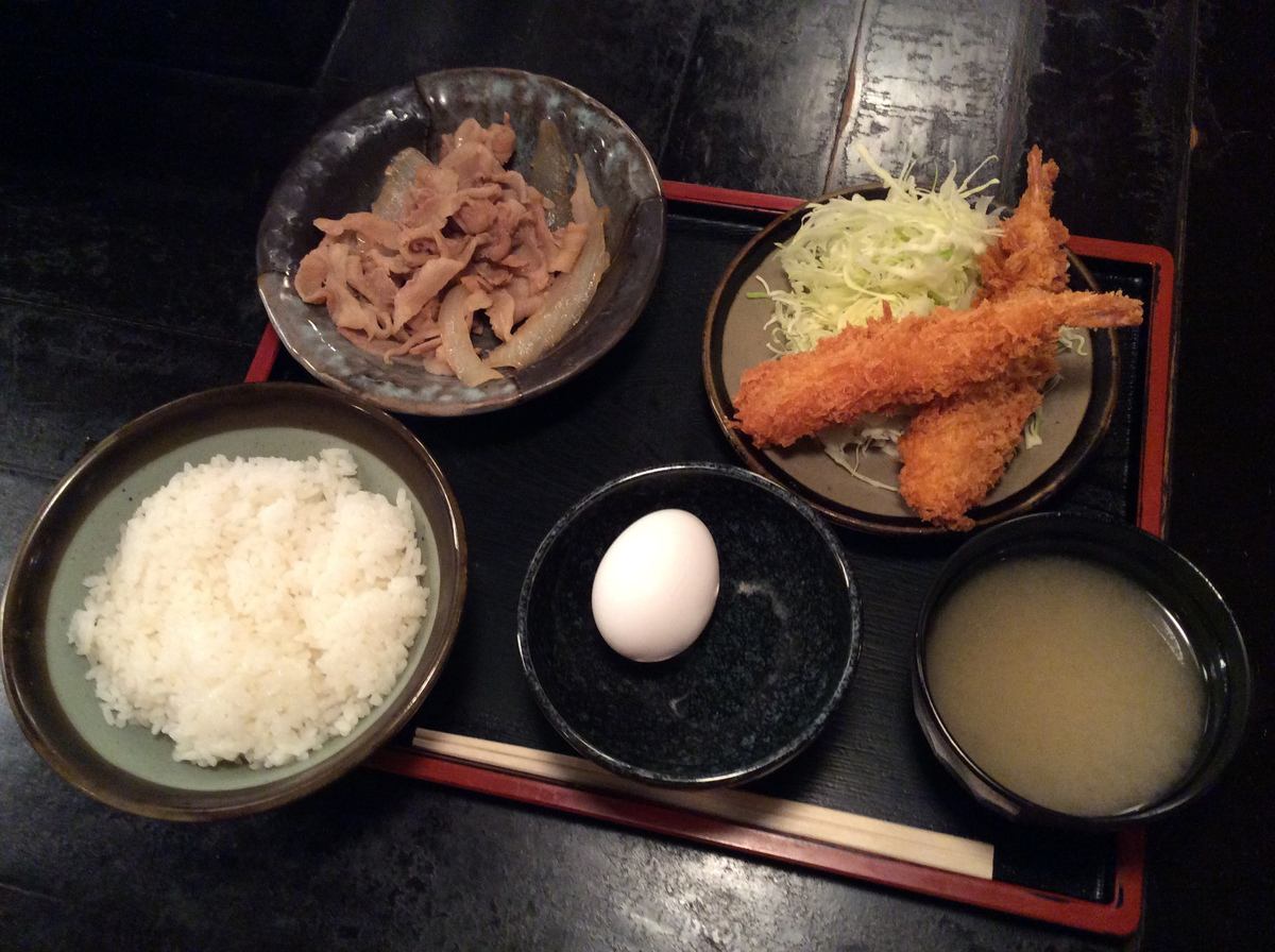 生姜焼きとエビフライ