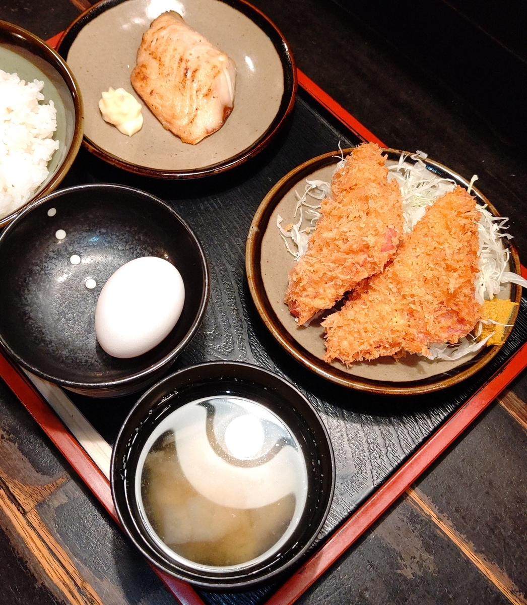 鯖の塩焼きとハムカツ