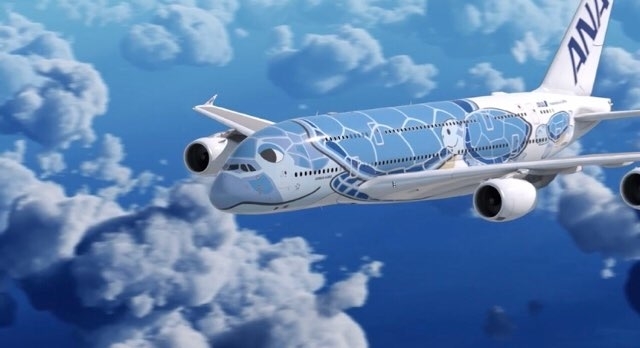 f:id:mile-de-hawa111:20190514130245j:plain ANAハワイ便の新機材A380「フライングホヌ」