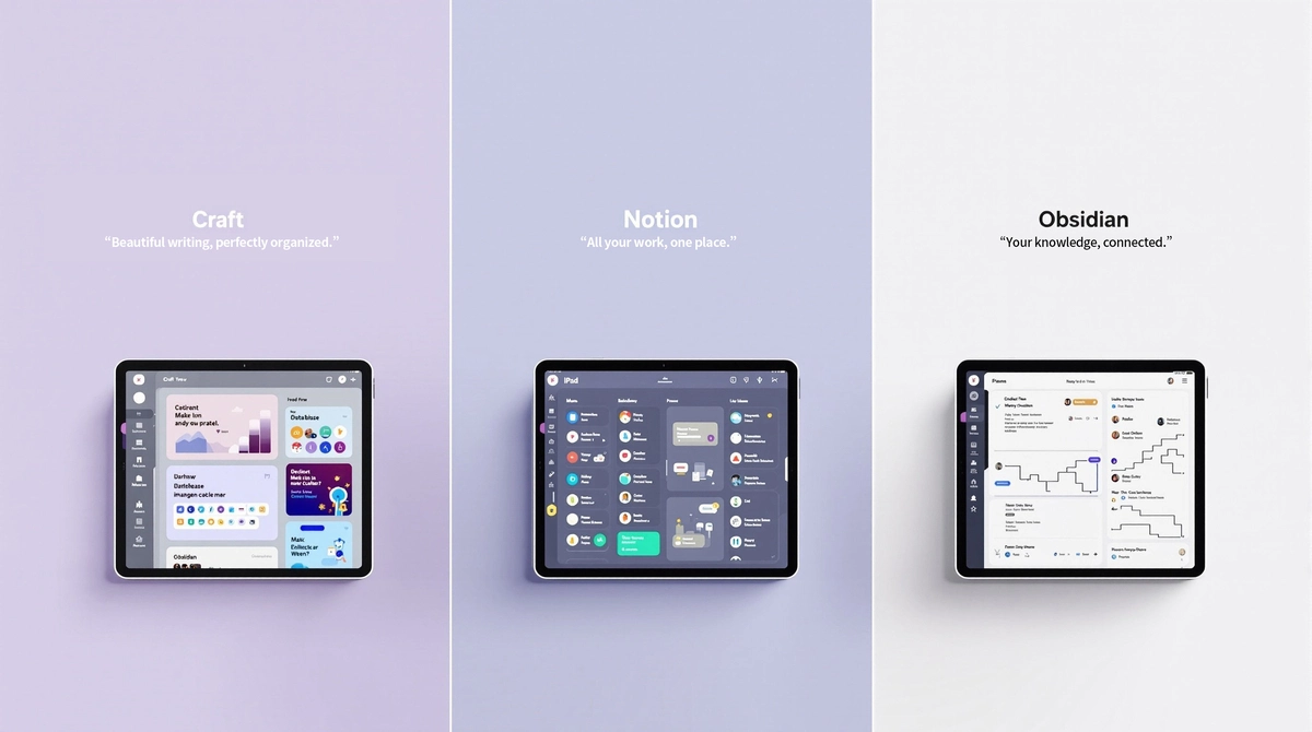 Craft、Notion、Obsidianの並べた画像