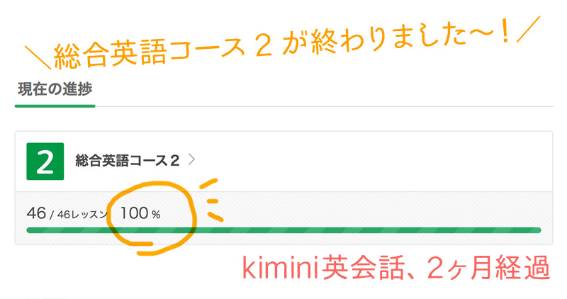 総合英語コース2終了 Kimini英会話2ヶ月経過 Eigo Note
