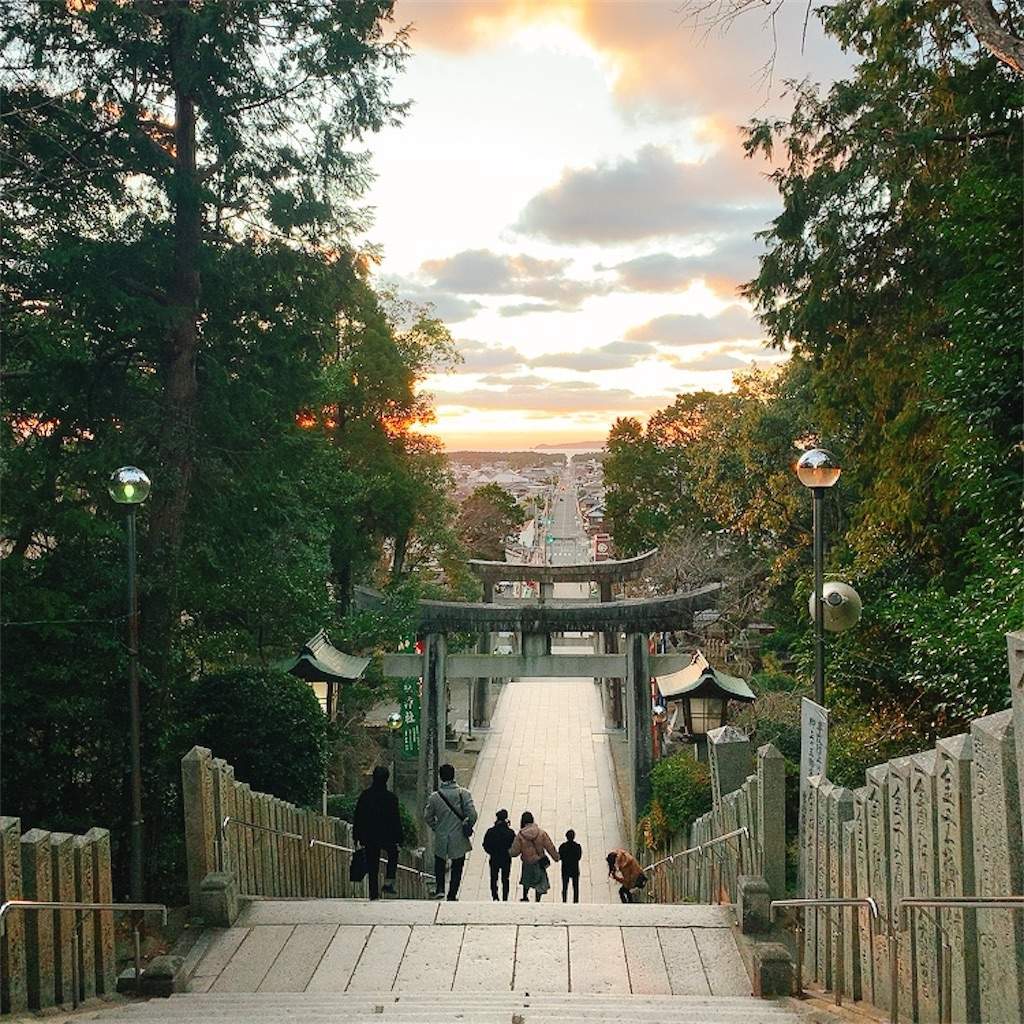 宮地嶽神社　夕暮れ　夕日