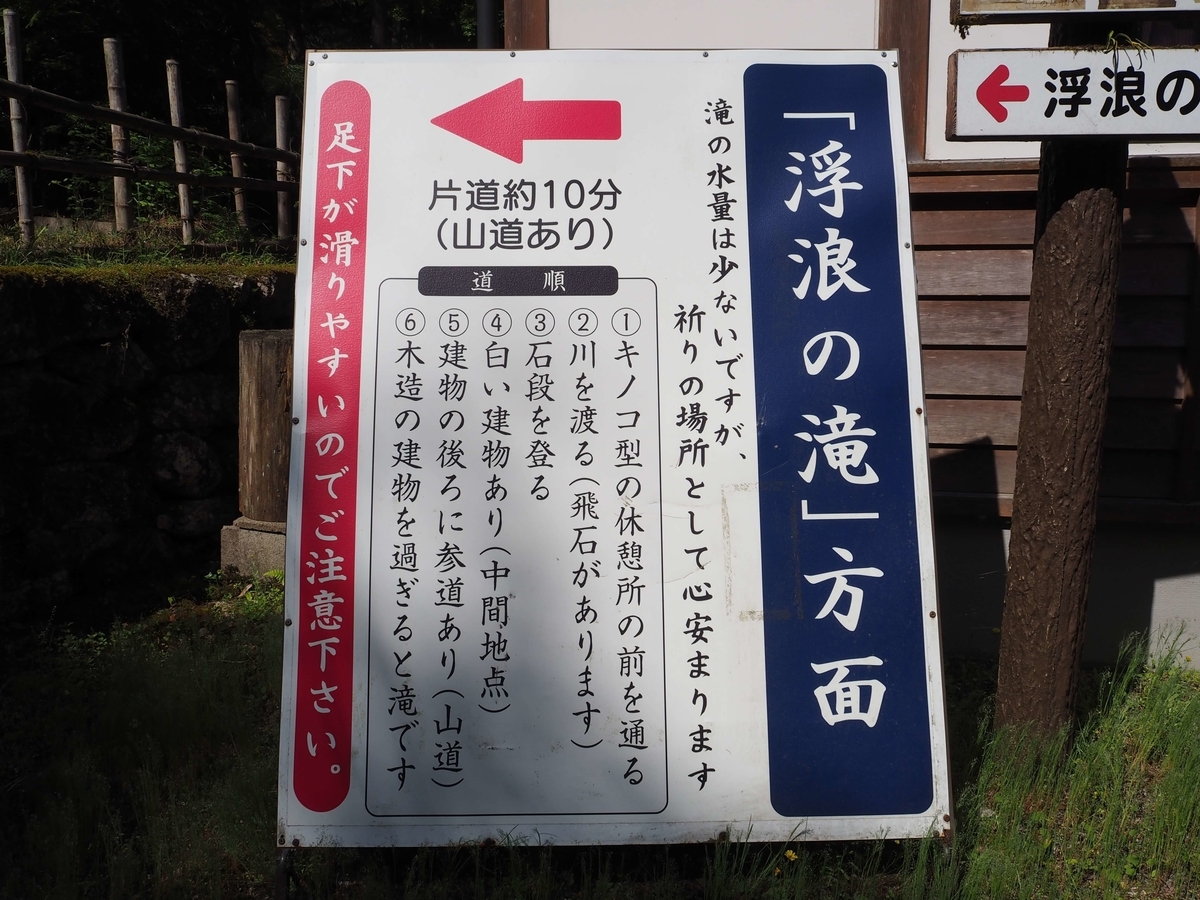 浮浪滝への案内看板