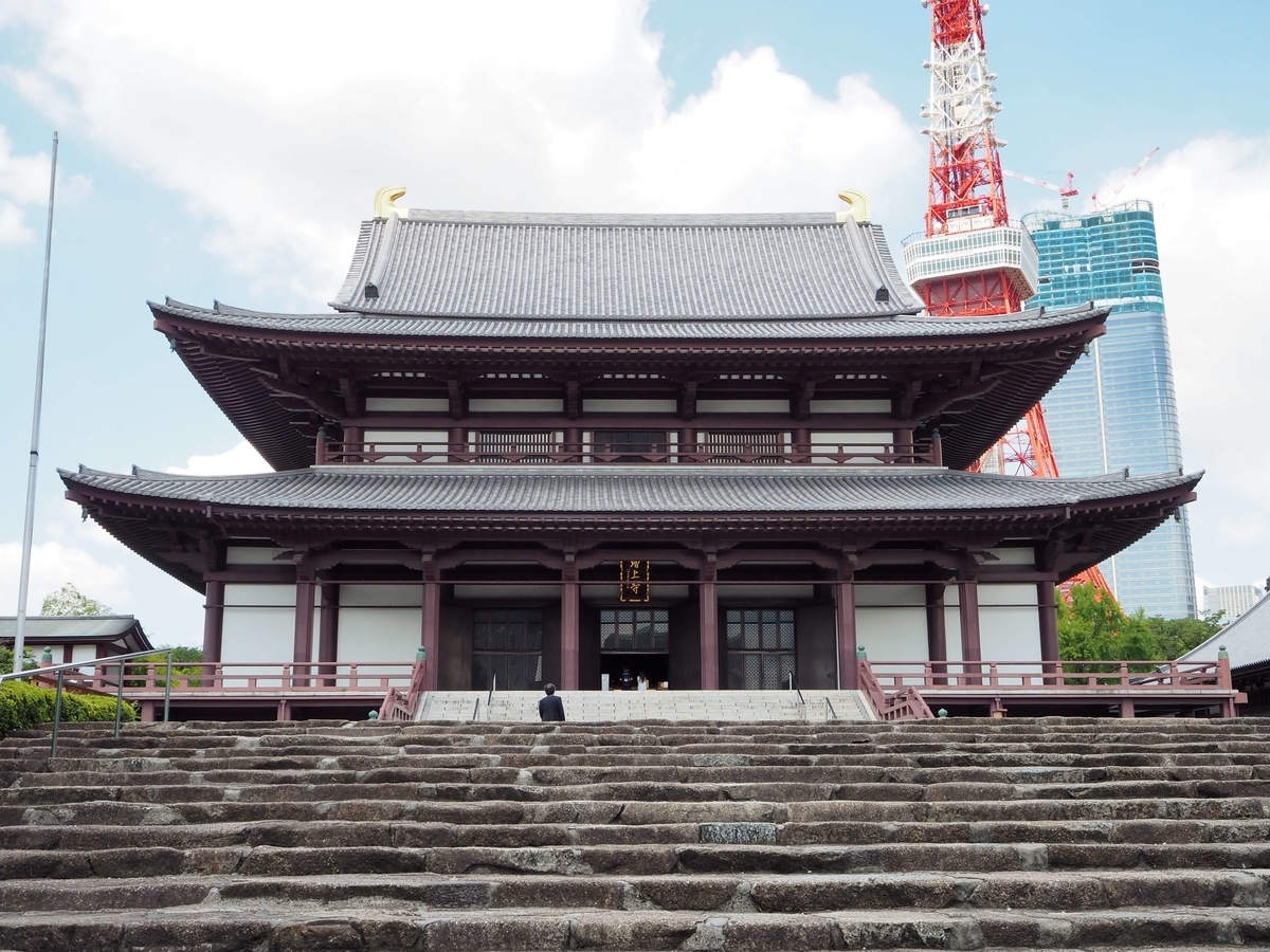 2022年7月23日の増上寺の大殿の正面