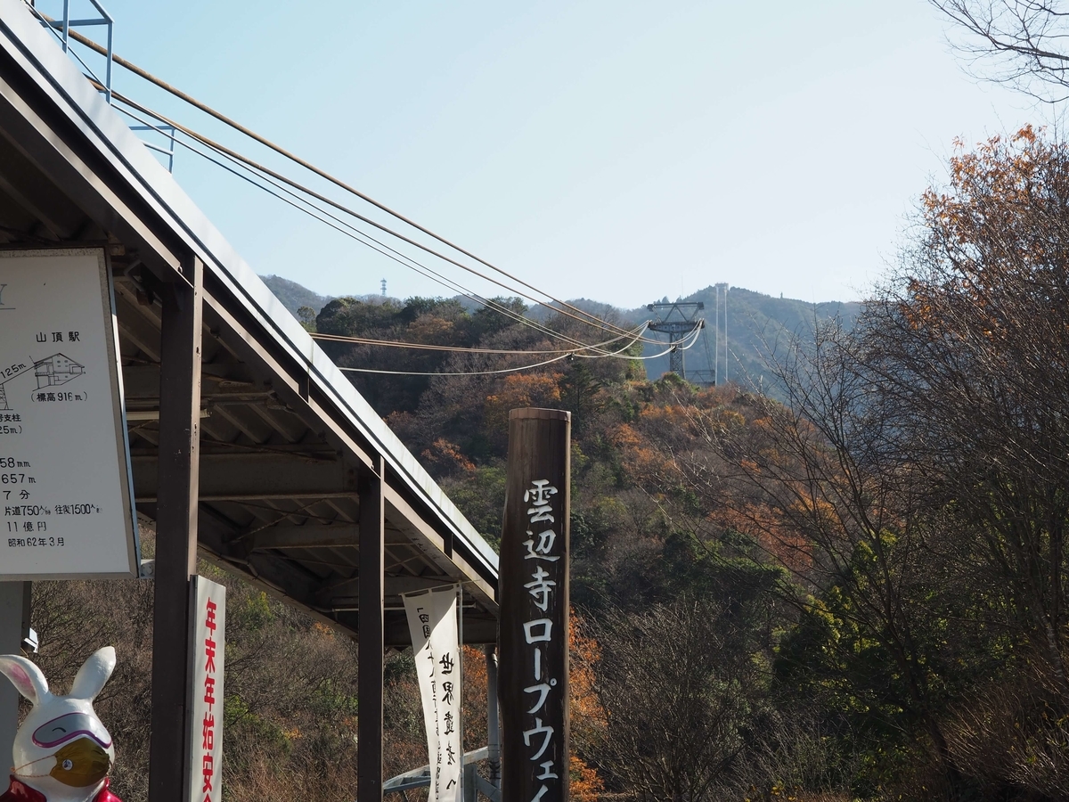 下から見上げた雲辺寺ロープウェイ