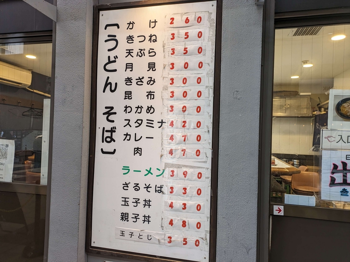 なんばうどんのメニュー