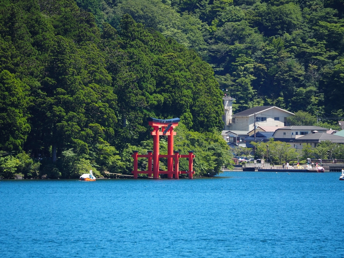 2024年8月17日の芦ノ湖の水中鳥居