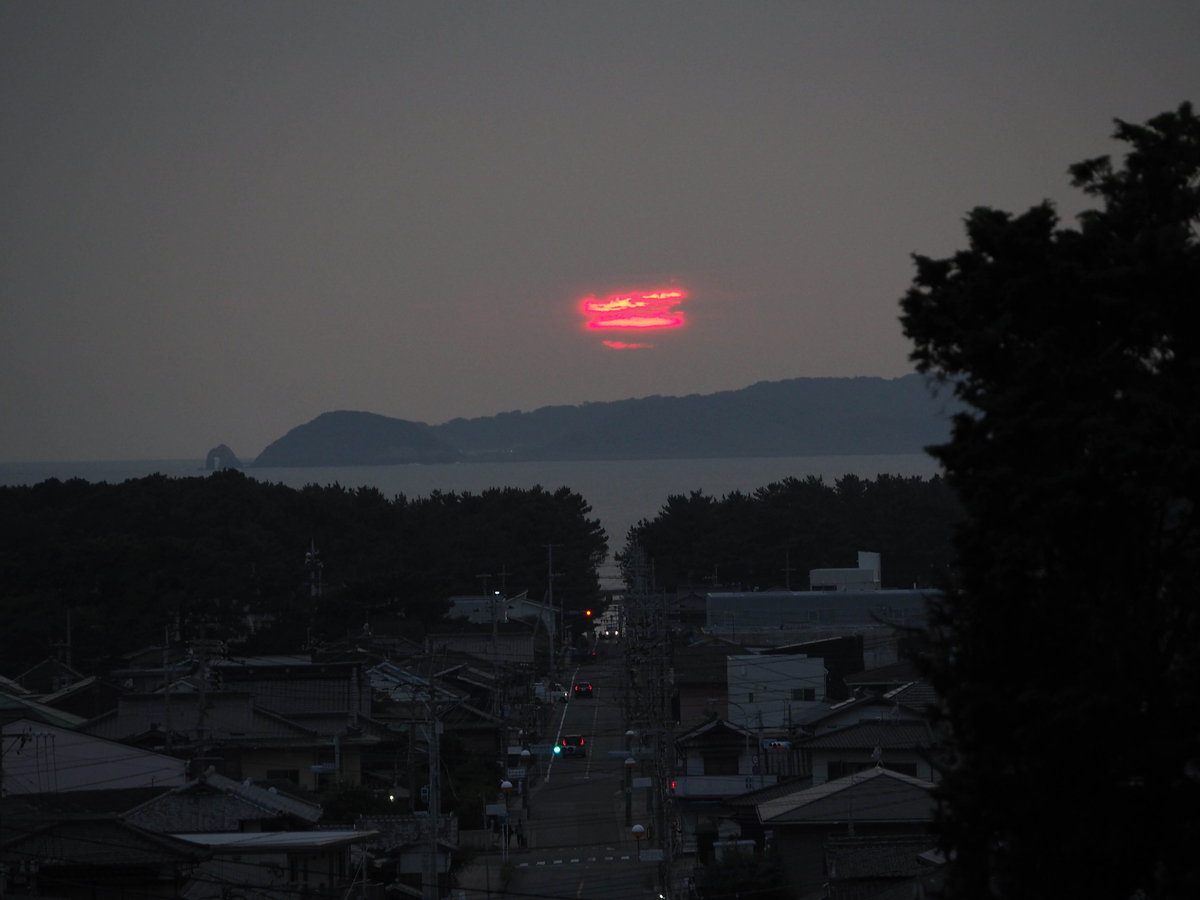 日没直前の夕陽