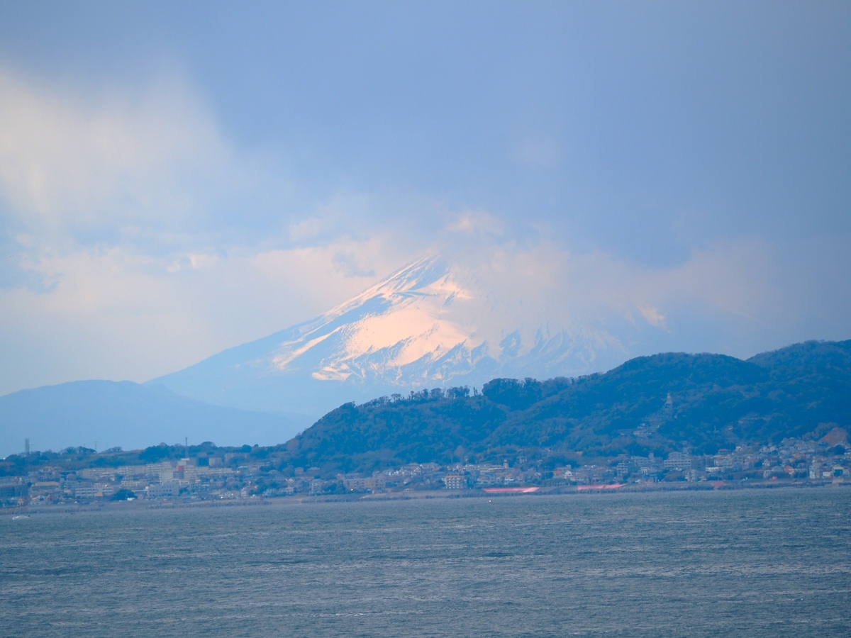 海の上から見た富士山