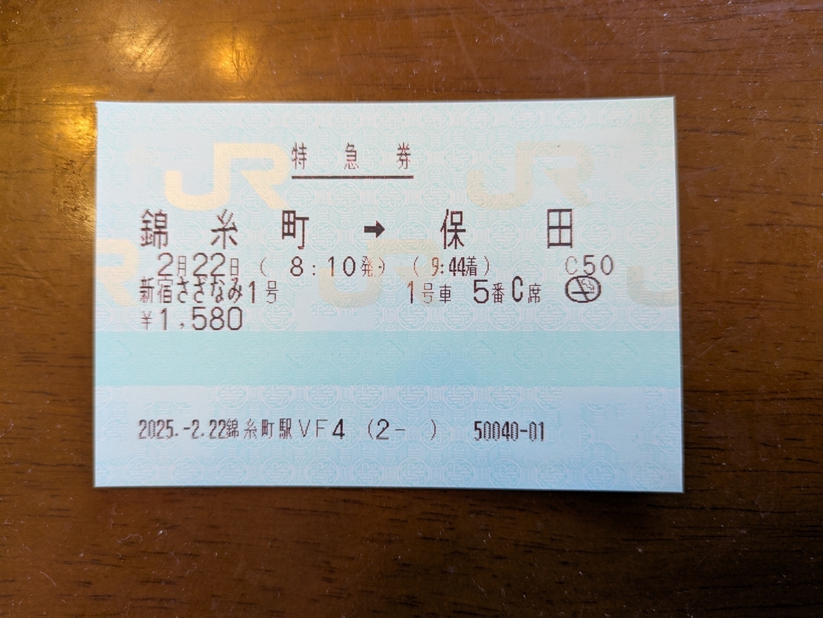 新宿さざなみの特急券