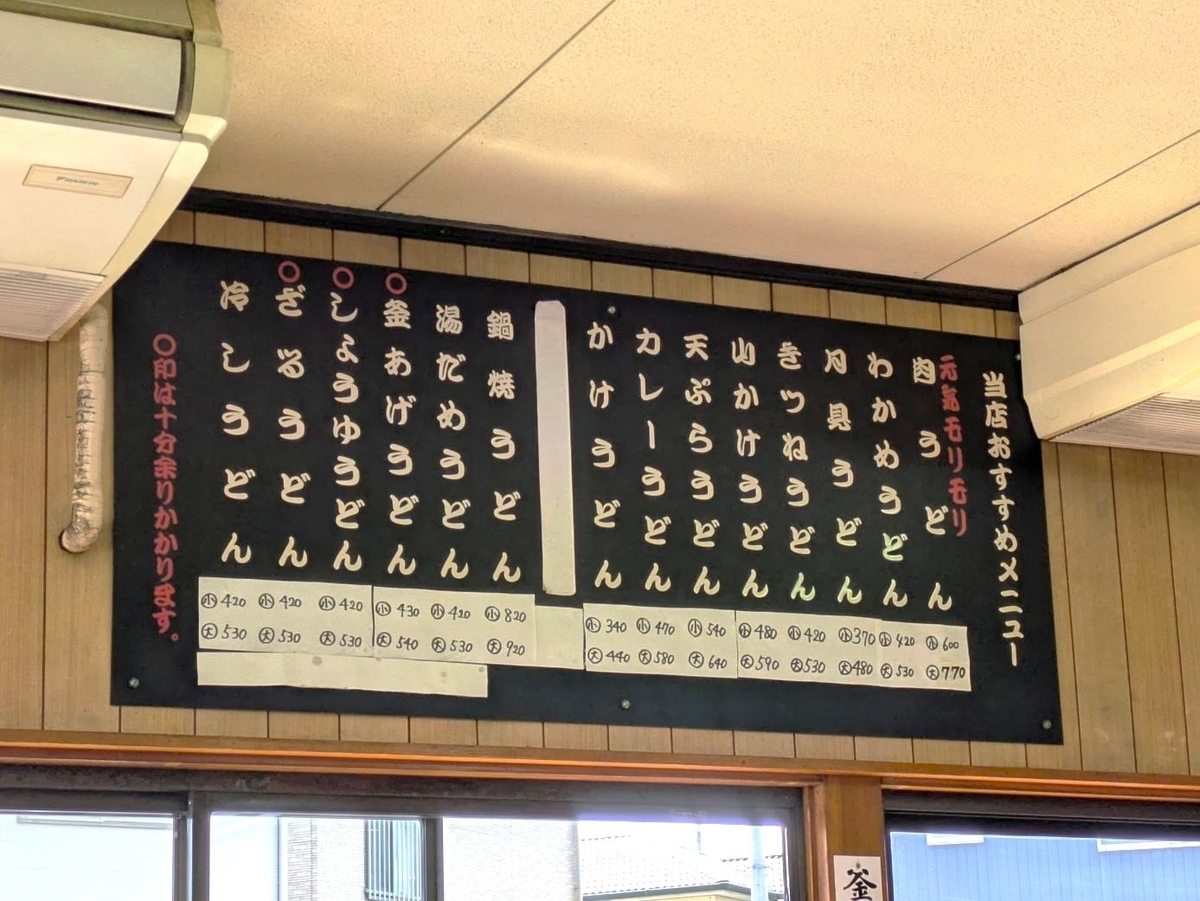 飯野屋のメニュー