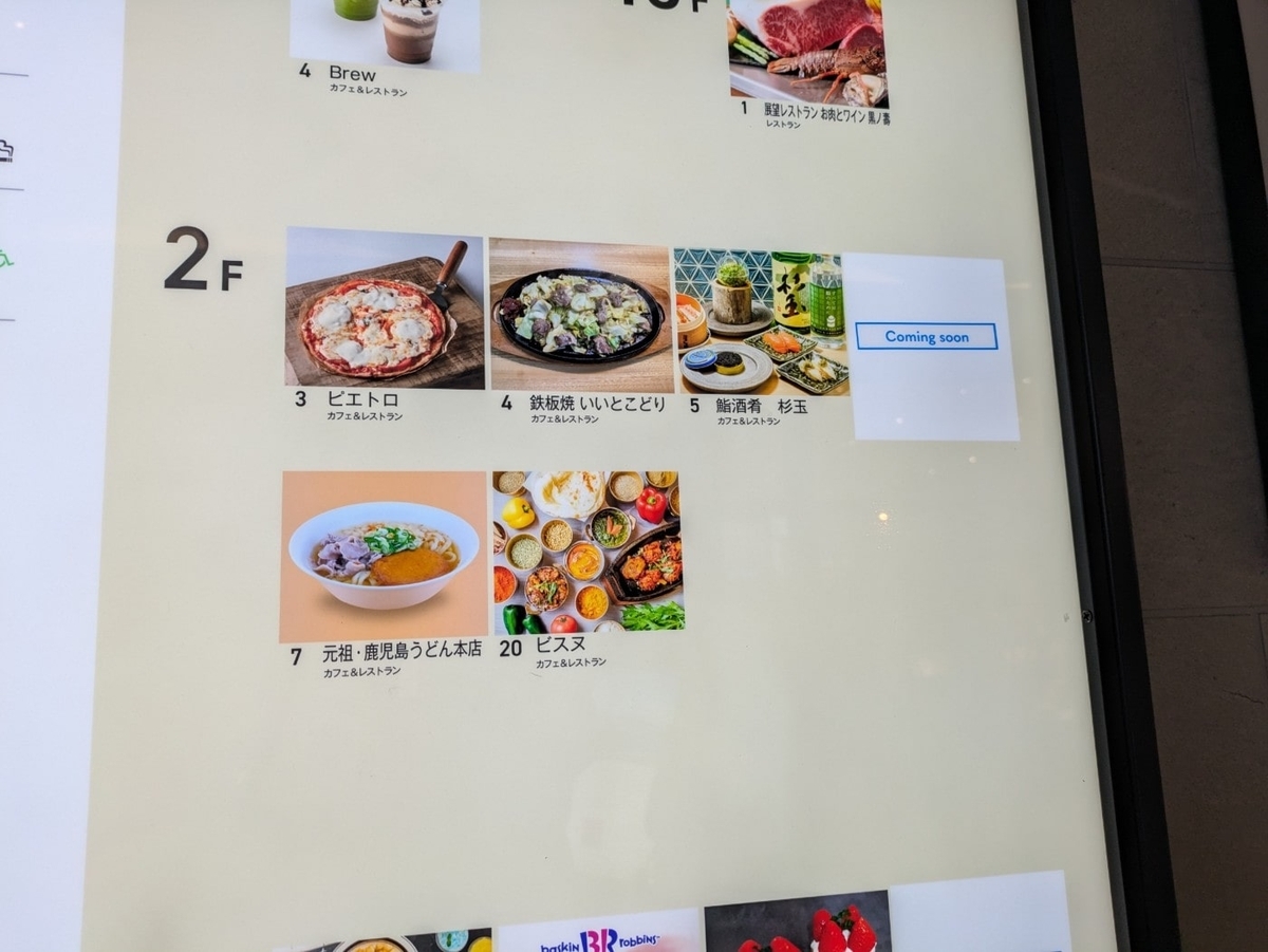２階のグルメコーナーの看板