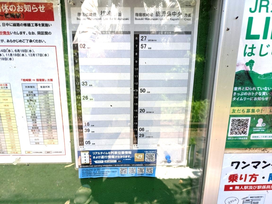 頴娃大川駅の時刻表