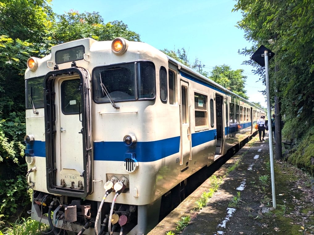 無人駅停車中の2両編成
