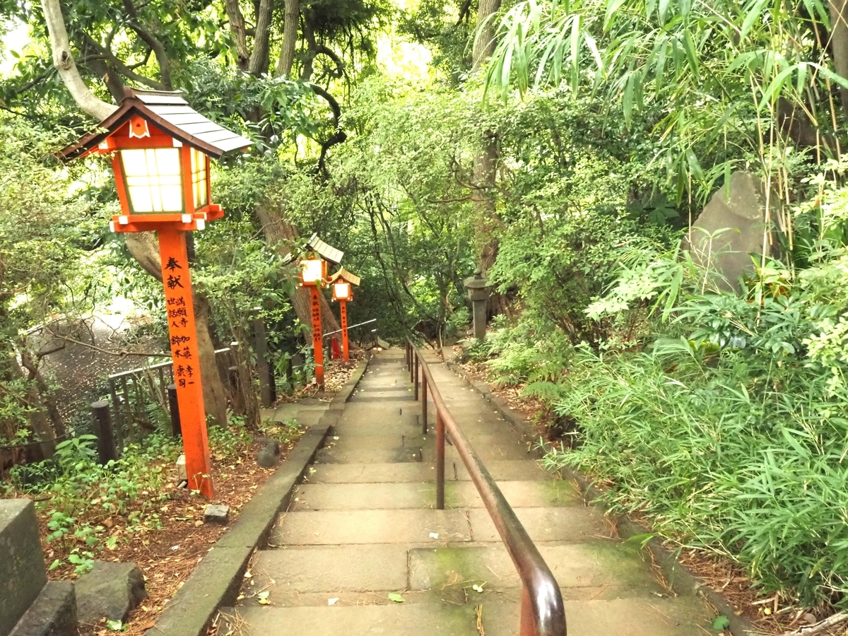 本堂から等々力渓谷に降りていく階段