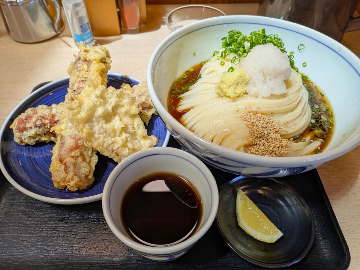 ちくわ天ぶっかけうどんとかしわ天