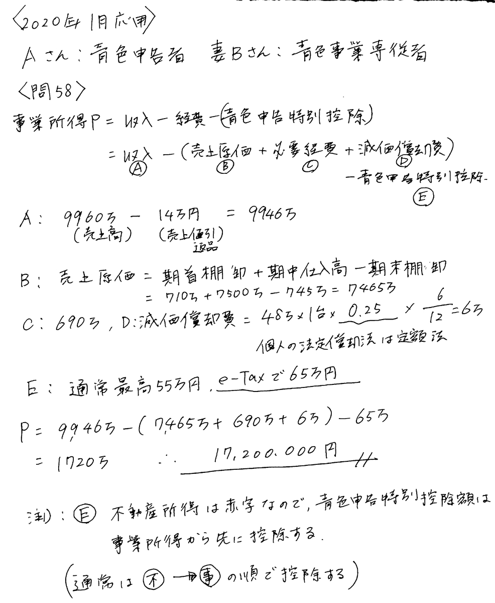 2020年応用編問58解答解説