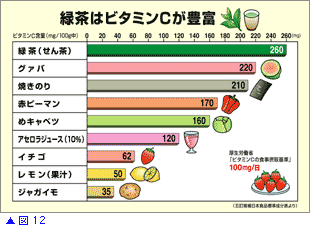 緑茶のビタミンC量とその他の食品のビタミン C量の比較