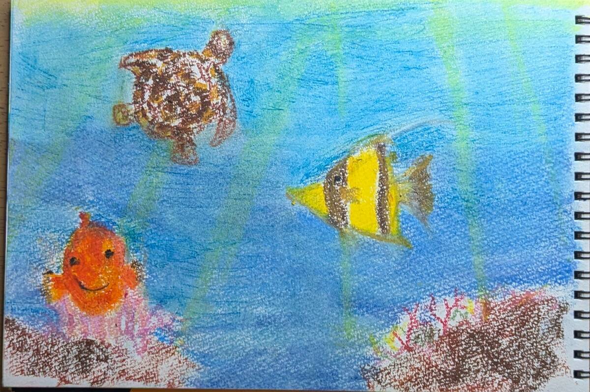 コクヨ透明クレヨンで描いた海の絵