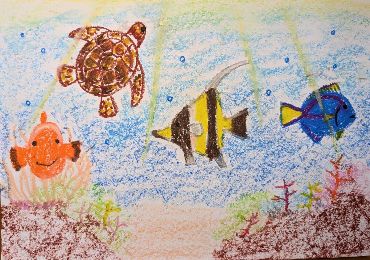ぺんてるクレヨンで描いた海の絵