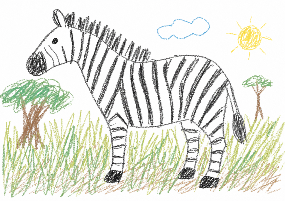 AIで生成した子どもの絵風シマウマのイラスト