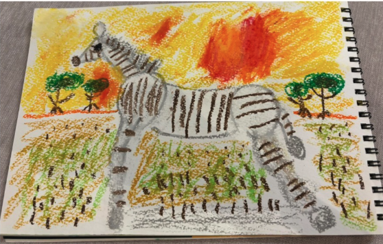 みのりたまのレッスンで5歳の子どもが描いたシマウマのクレヨン画