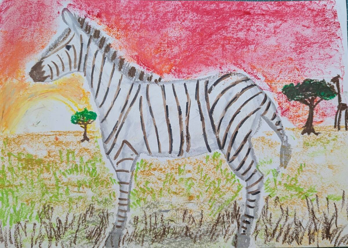 クレヨンで描いたシマウマ
