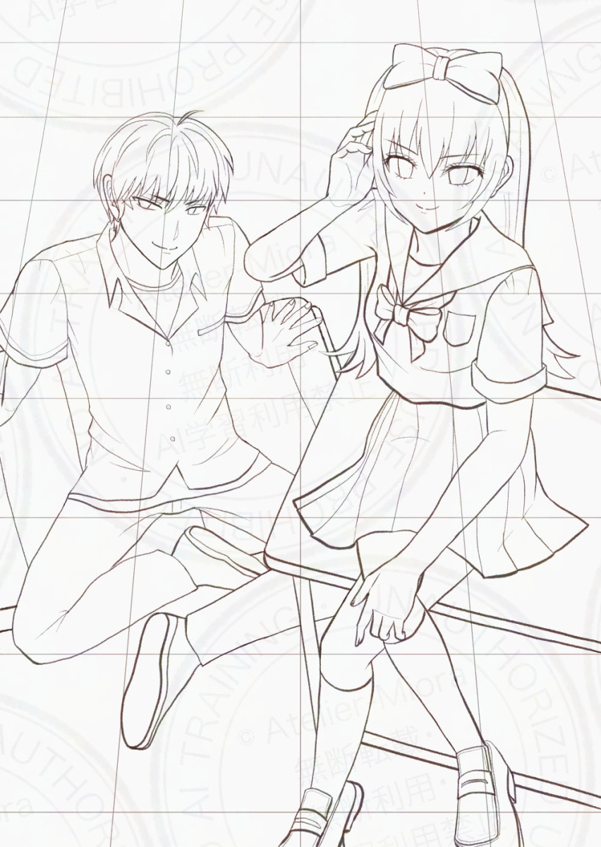 Illustration Day65：学生男女（線画） - Atelier-Miora