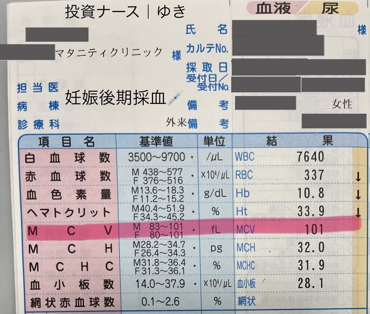 妊娠後期採血データ MCV101