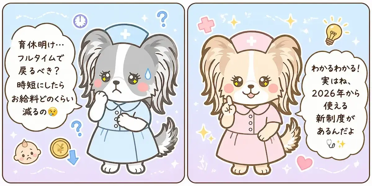 パピナース漫画・育休明け復帰をフルタイムか時短かで迷うシーン