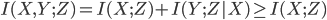 {
I(X,Y;Z) = I(X;Z) + I(Y;Z|X) \geq I(X;Z)
}